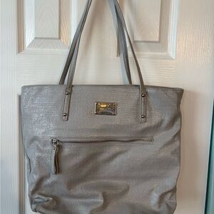 Nine West Silver Croc-Embossed Tote Bag